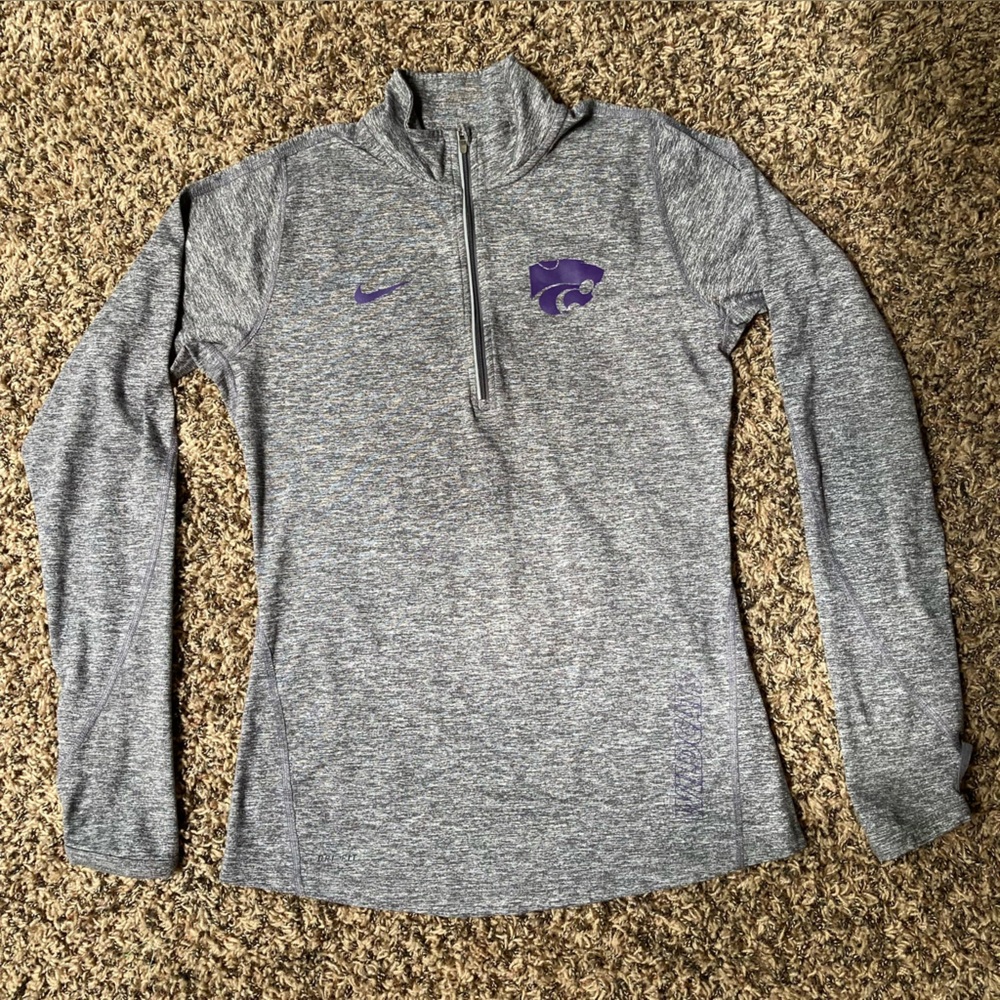 Nike Kansas State Wildcats Dri-Fit 1/4 Zip Pullover Women's Small Thumbhole Grey